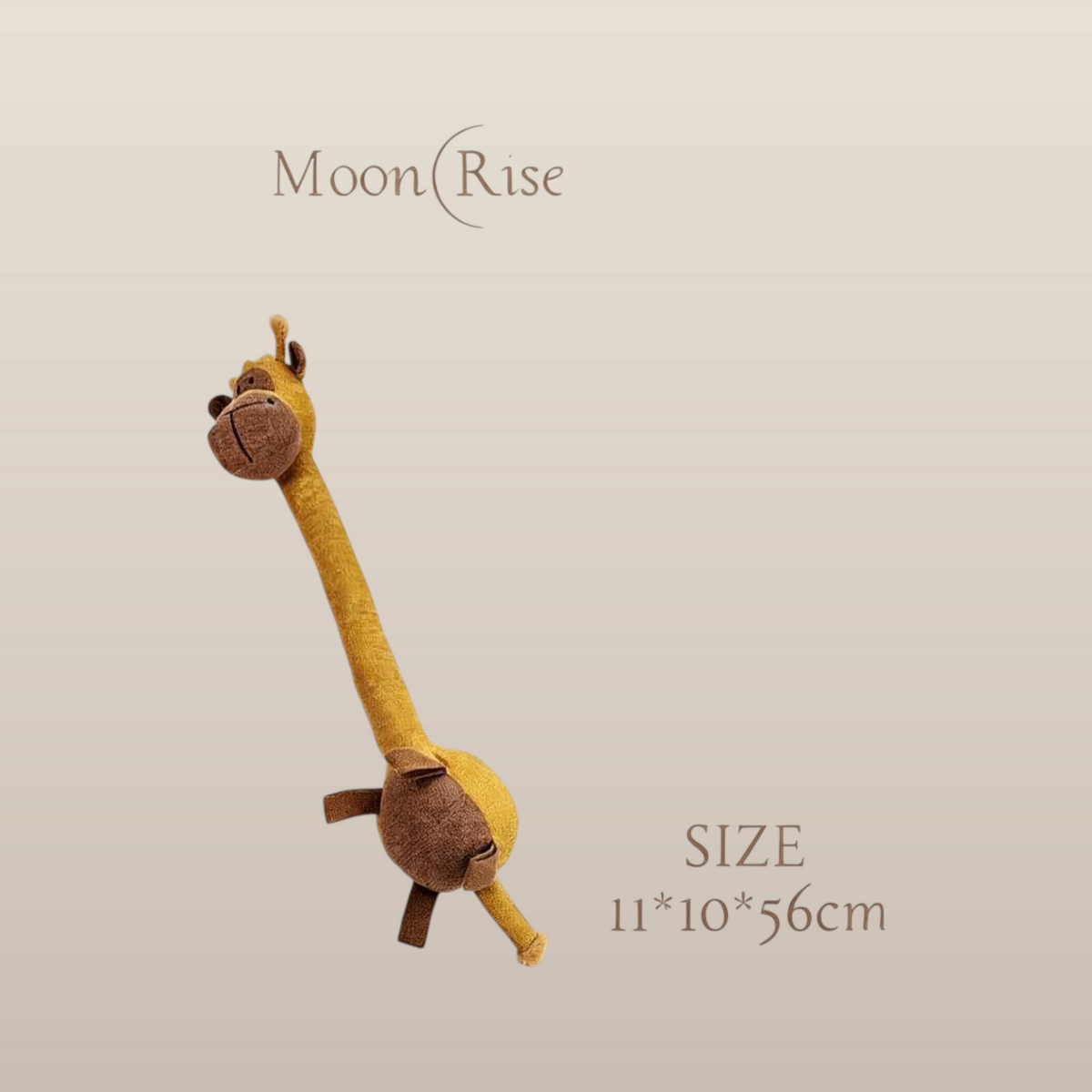 MoonRise plush toy giraffe with a long neck, soft yellow and brown fabric, and embroidered facial features.