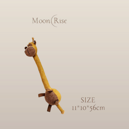 MoonRise plush toy giraffe with a long neck, soft yellow and brown fabric, and embroidered facial features.