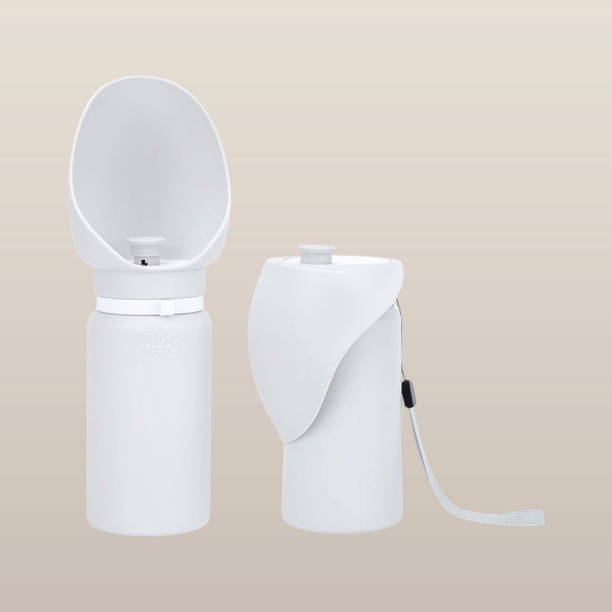 MoonRise white silicone portable water bottle with integrated drinking bowl for travel and pet hydration