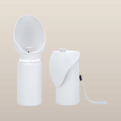 MoonRise white silicone portable water bottle with integrated drinking bowl for travel and pet hydration