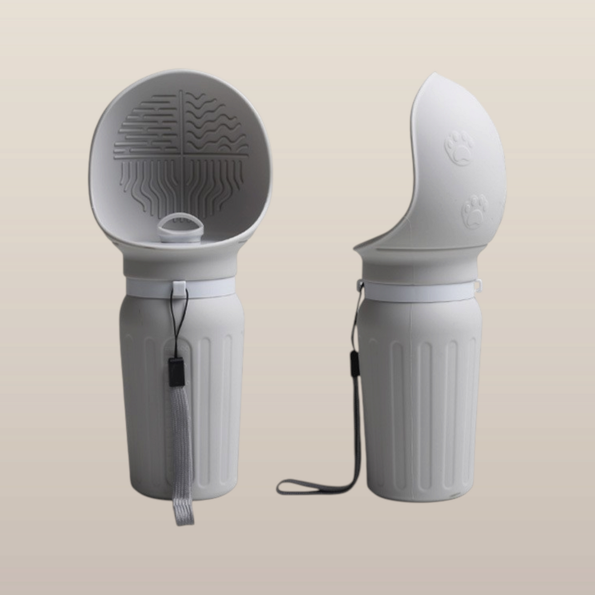 MoonRise grey silicone portable pet water bottle with integrated drinking bowl and wrist strap, 550ml capacity.