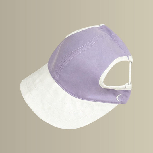 MoonRise Chalky Hat for pets in lavender and white, featuring a breathable bucket design with an adjustable chin cord.